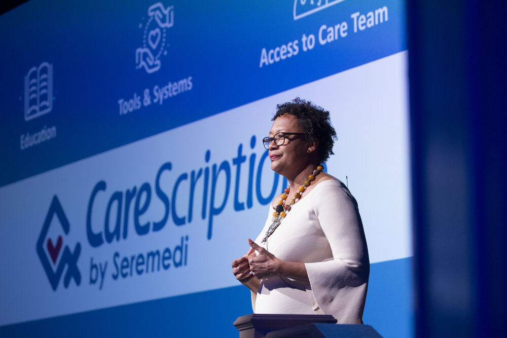 Kim pitches CareScriptions at Class 3 Demo Day in December 2017.